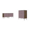 Manhattan Comfort Rockefeller 5-Drawer Tall Dresser and 6-Drawer Wide Dresser in Nature and Rose Pink 176GMC6